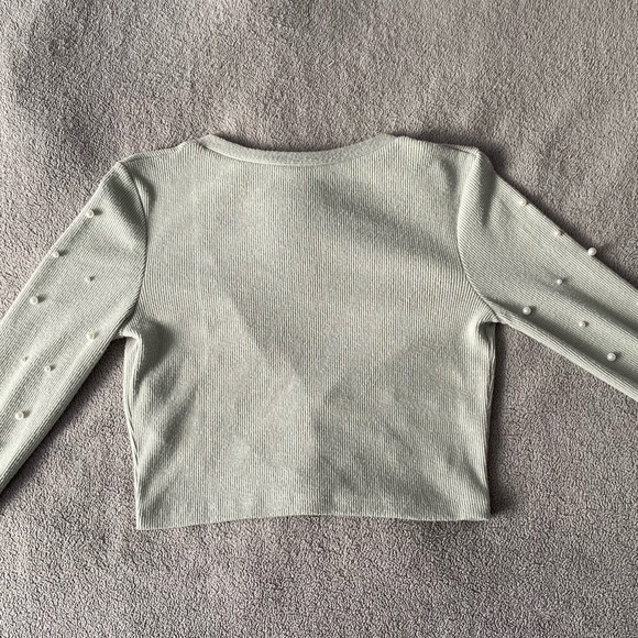 ZARA Mint & Pearl Detail Ribbed Cropped Cardigan - Picture 2 of 4